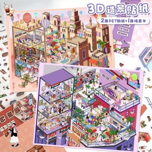 กระดาษติดตกแต่ง 3D ขนาดใหญ่ บ้านทรงจิ๋ว ฉากโมเดลขนาดเล็ก ติดกระดาษที่บันทึกความคิดด้วยมือ DIY กระดาษติดตกแต่ง