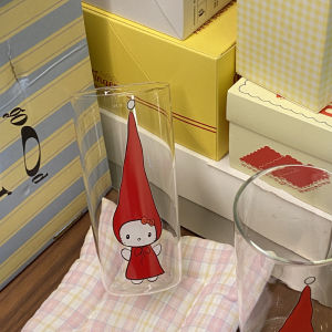 High Borosilicate Glass Cup Hand Drawn KT Cat Cartoon Cute Sharp Hat Small Cat Water Glass Cup Juice Cup Heat Resistant 450ML