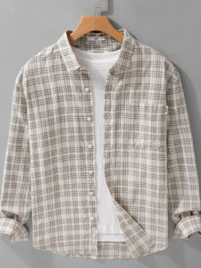 Spring Plaid Cotton Casual Loose Mens Shirt Vintage Design Long Sleeve Outerwear Versatile Youth Trend Spring Collection