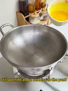 32cm Honeycomb Stainless Steel Wok Non-Stick Stir Fry Pan with Tempered Glass Lid Flat Bottom for Gas & Induction Cooker