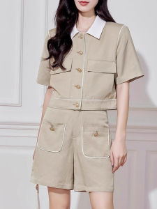 WANGGONGZHU | Fashionable Summer Thin Short Sleeve Suit Set Womens High Waist Wide Leg Shorts Two Piece Set Elegance Princess Style Polo Collar