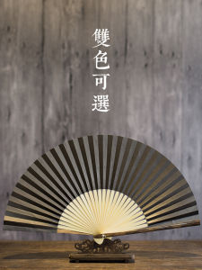 พัดกระดาษสไตล์ญี่ปุ่น หน้ากระดาษสีดำสองด้าน พัดไม้ไผ่สีดำ พัดไม้ไผ่สองด้าน ลายดอกไม้ งานฝีมือ