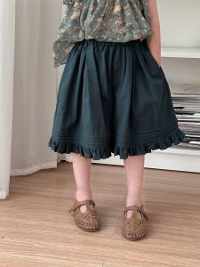 Childrens Wide Leg Short Pants Five-Quarter Length Wooden Edge New Summer Fashionable Baby Cotton Casual Pants Girls