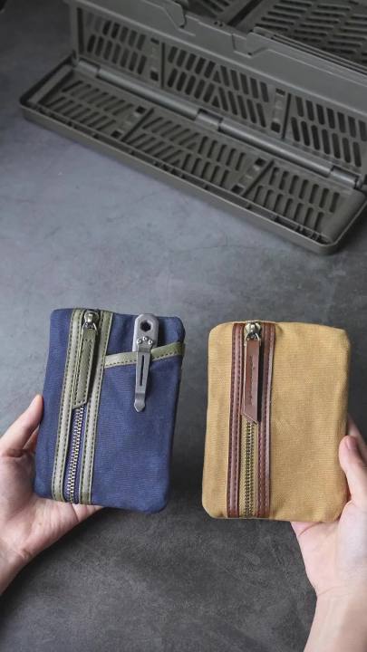 Sayram SP6 EDC Pouch, Waxed Canvas Compact Pocket Organizer, EDC Pocket Pouch for Men, Zippered Pocket Pouch,EDC Organizer for Everyday Carry, Multitool Organizer Pouch (Oil Wax Black)