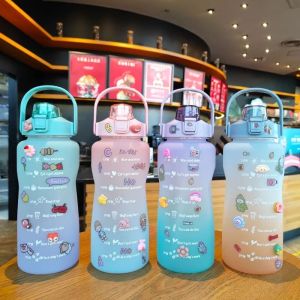 Botol Minum Viral dengan Penanda Waktu Kapasitas Besar 2liter/Botol minum infuser plus stiker