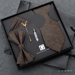 Fashionable Brown Mens Tie Retro Floral Pattern Casual British Style Suit Business Casual Gift Wedding Birthday Gift Trendy