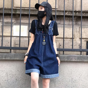 Summer Slimming High Waist Denim Overalls Womens Five-Quarter Wide Leg Shorts One-Piece Jeans Stylish Casual Fashion