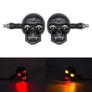 2pcs Skull Motorcycle Indicator Dual Color Motorbike Scooter Front Rear Turn Signal Lights White/Red/Blue & Yellow Running Lamp