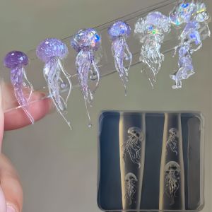 1pc4*.4CMTransparent Silicone Nail Art Mold Jellyfish Summer Nail Art 3D Decoration DIY Creative Filling Manicure Mold