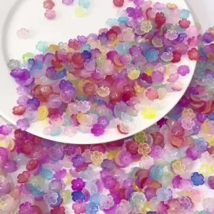 75pcs 10mm Mixed Color Acrylic Flower Beads for DIY Womens Earrings Bag Charm Pendants Beading Jewelry Making Materials