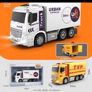 Đồ chơi xe tải bánh cao su container lớn chở hàng cho bé trai nhạc đèn hộp cao cấp