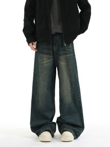 BLRY Denim Jeans Men Women Autumn Winter Loose Wide Leg Retro Washed Straight Casual Long Trousers Youth Fashion Wear Resistant