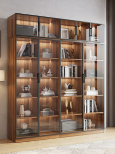 PAMEDI | Dustproof Wooden Glass Door Bookcase Living Room Showcase Corner Unit