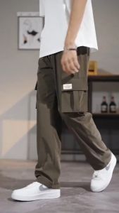 Celana Cargo Panjang Pria Warna Putih Polos Celana Saku Besar Celana Casual Oversize Korean Style