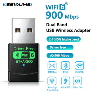 Kebidumei | KEBIDUMEI AX900 USB WiFi 6 Bluetooth 5.4 Adapter 2in1 Dongle Dual Band 2.4G & 5GHz USB Network Wireless Wlan Receiver