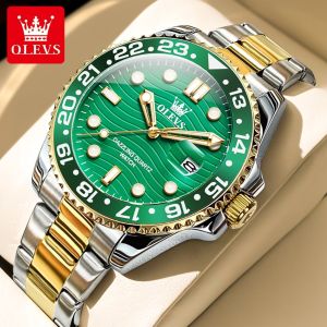 OLEVS watch men fashion simple green water ghost waterproof luminous calendar stainless steel quartz jam tanggan lelaki