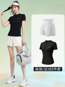 Womens Summer Sportswear Set Thin Short Sleeve Quick Dry Tennis Running Yoga Fitness Clothes round Neck Two-Piece Suit Polyester Spandex