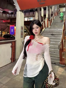 Áo Len Dệt Kim Kích Thước Lớn Gợi Cảm Cho Phụ Nữ Với Thiết Kế Lỗ Vỡ Xuân Hè Plus Kích Thước Thời Trang Giảm Cân-mặt Nạ Đa Năng Hàng Đầu