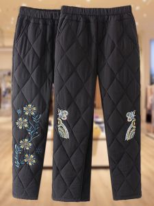 plus Size Mom Pants Womens Cotton down Pants Thin Warm Outerwear Winter Trousers Elderly Women Fashion Ethnic Loose Fit Long Pants