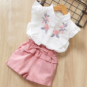 Cute Little Girl Summer Outfit Thin Casual Short Sleeve Top Shorts Two Piece Set Child Clothing Korean Style Childrens Ensemble