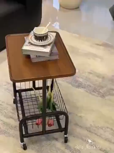 LULU Movable Trolley Sofa Side Table Bedside Storage Rack High Coffee Table Living Room Snack Table Nightstand For Rental House Living Room Bedroom