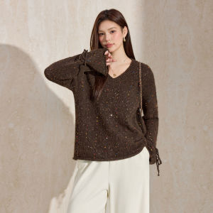 Oversized V-Neck Color Dot Wool Blend Sweater