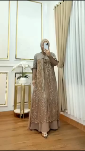 Raisa Dress Ceruty Mix Brokat Modern Gamis Pesta Kondangan Simple Elegan Viral 2025 Model Terbaru Wanita Dewasa Remaja Muslim Lebaran Kekinian
