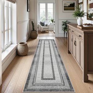 VIKAMA Geometric Border Kitchen Long Mats Anti-Slip Corridor Carpets Modern Grey Floor Mats Home Decorations