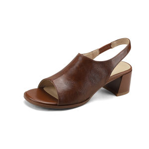 French Vintage round Toe Open Toe Thick Heel Sandals Womens Comfortable High Heels 5cm Roman Style Casual Summer Shoes