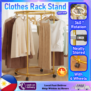360° Rotating Metal Clothes Rack Stand Heavy Duty With Wheels Thickened Clothes Rack Movable Clothes Hanger Organizer Display Hanging Clothes RackFor Bedroom Laundry Room Bathroom Balcony