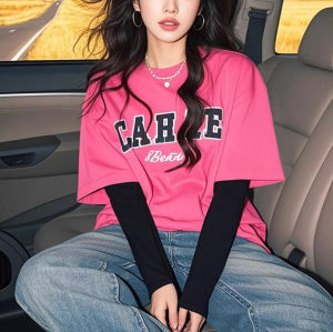 Áo Thun Dài Tay Màu Tương Phản Phong Cách Ngọt Ngào Mùa Thu Dành Cho Nữ Cỡ Nhỏ Dáng Rộng Mặc Trong Thường Ngày Thời Trang