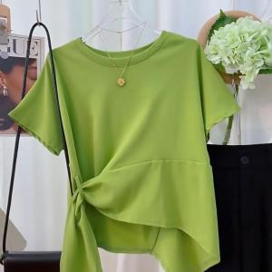 LHSunday ล่าสุด เสื้อผ้าแฟชั่น เสื้อผ้าหน้าร้อน เสื้อยืดแขนสั้นสไตล์เกาหลี ผูกโบว์ไว้ด้านข้าง เหมาะกับอากาศร้อน ๆ น่ารักปู้ปี้สุด ๆ