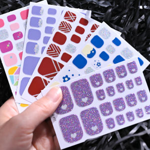 สติกเกอร์ติดเล็บเท้าลายกลิตเตอร์สีม่วง 5 แผ่น 11 ขนาด ปิดเต็มเล็บ ติดเองได้ สำหรับตกแต่งเล็บเท้าแฟชั่นฤดูร้อน