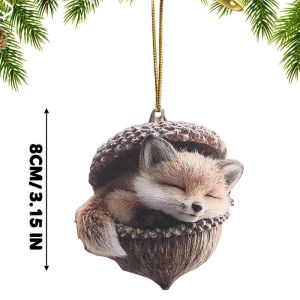 6Pcs Acrylic Xmas Tree Ornament 2D Cartoon Animal Pendant Rustic Seasonal Decor Cute Acorn Design for Tree Window Home Decoration
