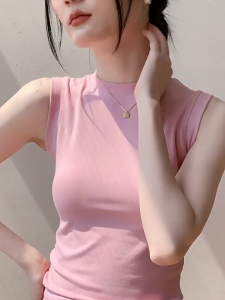 Womens sleeveless vest summer thin round neck slim fit suspender slimming fashion loose casual solid color T-shirt