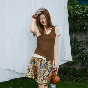 Cupro Cotton T-Shirt Dress with Spaghetti Straps Ruched Waist and Irregular Design