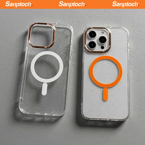 Sanptoch เคสโทรศัพท์แวววาวแวววาวสำหรับ iPhone 15/14/13/12 Pro Max สำหรับ Magsafe คริสตัลฝาครอบใสสำหรับ iPhone 15 Pro Max เคสกันกระแทกวางโปร่งใส
