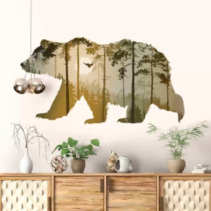 Decal Dán Tường Gấu Sói Rừng Cây Thiên Nhiên Hoang Dã Có Keo Sẵn 102x54.5cm - Trang Trí Nhà Cửa