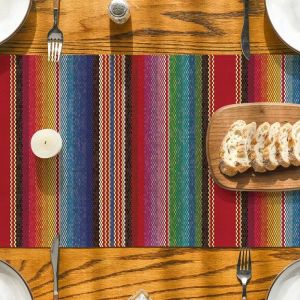 VIKAMA Mexican Colorful Striped Silk Scarf Linen Table Running Party Decoration Festival Kitchen Table Running Party Decoration