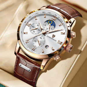 LIGE Casual Moon Phase Quartz Wristwatch Fashion Waterproof Mens Watches Military Sport Leather Luminous Clock Reloj Hombre