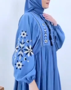 Gamis Muslim Dress Bordir Polo Linen Motif Bunga Gamis Wanita dewasa gamis bordir terbaru 2025 viral