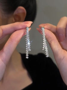 Luxury Long Tassel Zirconia Earrings for Women Fashionable Versatile Suitable for Round Faces Achieves Slimming Effect