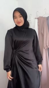 Arabel Dress Couple Kemeja Batik Katun Gamis Polosan Satin Velvet Outfit Kondangan Kekinian Wisuda Tunangan Lamaran Bridesmaid Baju Muslim Pasangan Lebaran Mewah Elegan Hitam Polos