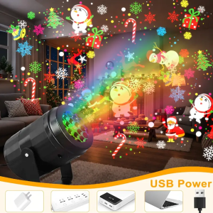 LED Christmas Projection Lights 16 Pattern USB Rotating Stage Light Holiday Atmosphere Lamp for Halloween Xmas Decor Laser Light