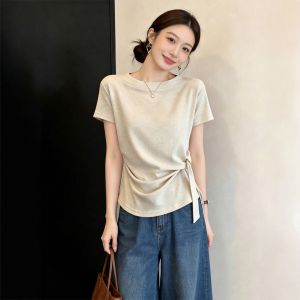 Áo Thun Tay Ngắn Dây Kéo eo Thiết Kế Giảm Béo Plus Size