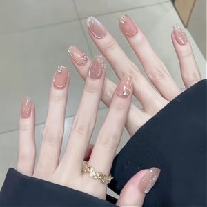 Handmade Wedding Nail Stickers Flashing Star Diamond Cat Eye Nail Art Wearable False Nails Gentle Color Scheme Long-lasting