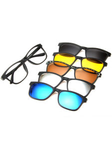 แว่นกันแดดโพลาไรซ์แบบคลิปแม่เหล็กสไตล์เกาหลีสําหรับผู้ชายและผู้หญิงที่มีคุณสมบัติป้องกันรังสียูวี/B สองชั้น TR90 กรอบคลาสสิกมีสไตล์การออกแบบลายสก๊อตหรูหรา