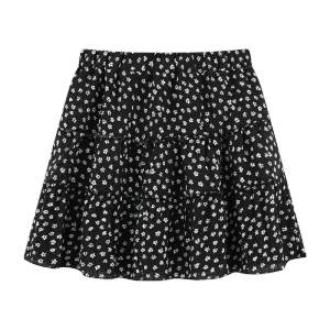 Váy Ngắn Chữ a Màu Đen Họa Tiết Hoa Chiffon Cạp Cao Mùa Hè Cho Nữ Váy Midi Che Mông Váy Ngắn Chữ a Phong Cách Hàn Quốc