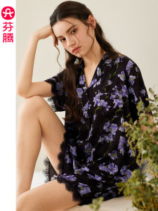 FENTENG | Silk Like Thin Summer Short Sleeve Shorts Set Cool Sensation Casual Loose Sleepwear