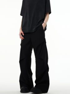 MADWITCH | Vintage Retro Clean Fit Wrinkled Loose Flared Black Trousers